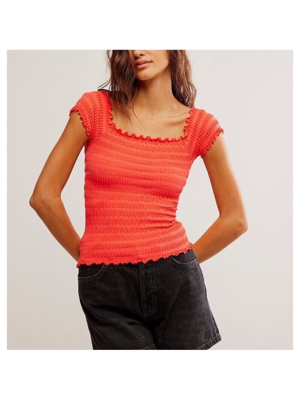 Women's Coral Ribbed Top